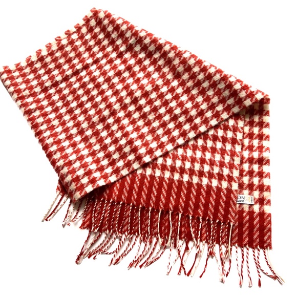 Eaton Scarf Rectangle Reddy Orange Soft w Fringe Large Herringbone Pattern - Picture 1 of 5